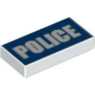 Tile 1 x 2 with 'POLICE' White on Blue Background Print
