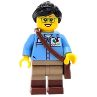 Train Worker, Medium Blue Torso, Dark Tan Legs, Reddish Brown Boots, Black Hair