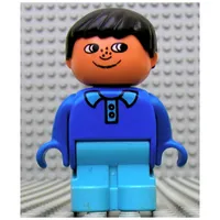 Duplo Figure, Early with Joined Legs Light Blue, with Light Blue Collar, Freckles, and Black Hair