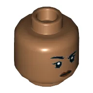 Minifig Head MJ / Amber Grant, Peach Lips, Raised Black Eyebrow / Slight Smile