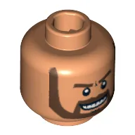 Minifig Head Cairo Thug, Beard Gray with White Pupils and Grin with Teeth Print