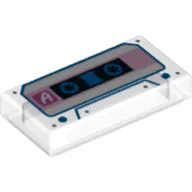Tile 1 x 2 with Audio Cassette with 'A' and Bright Pink and Blue Trim Print