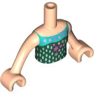 Minidoll Torso Girl with Dark Green Dress, Dark Turquoise Trim, Olive Green Spots print, Light Nougat Arms and Hands