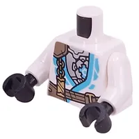 Torso, Ninja Robes, Medium Azure Trim, Dark Tan Strap, Gold Chain, Silver Armor print, White Arms, Black Hands
