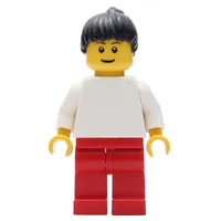 White Torso, Red Legs, Black Hair Ponytail