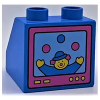 Duplo Brick 2 x 2 Slope 45 with Television Clown Print on Vertical Side