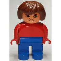 Duplo Figure, Early, Hair Bob Brown, Blue Legs, No White in Eyes Print