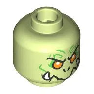 Minifig Head Nine-Headed Demon, Bright Green Wrinkles, Orange Eyes, Fangs, Closed Mouth / Open Mouth Print