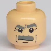 Minifig Head J. Jonah Jameson, Dark Bluish Gray Bushy Moustache and Eyebrows, White Pupils Print [Blocked Open Stud]