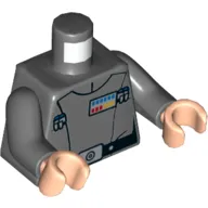 Torso Jacket, Rank Badge, Black Belt with Silver Buckle Print, Dark Bluish Gray Arms, Light Nougat Hands