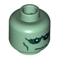 Minifig Head The Monster (Frankenstein), White Pupils and Wrinkles Print [Blocked Open Stud]