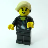 Woman, Black Jacket, Pearl Titanium Legs, Hearing Aid