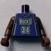 Torso Basketball Jersey, Milwaukee Bucks '34' Print, Long One Piece Arms Brown (NBA)