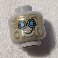 Minifig Head Robot, Gold Circuitry, Medium Blue Eyes print [Hollow Stud]
