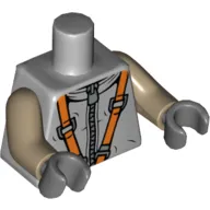 Torso Spacesuit with Silver Zipper and Orange Harness Print, Dark Tan Arms, Dark Bluish Gray Hands