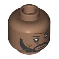 Minifig Head Saw Gerrera, Eyebrows, Beard, Mustache, Dark Brown Scar, Wrinkles, Close Mouth / Angry Grin Print