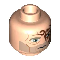 Minifig Head Obi-Wan Kenobi, Blue Eyes, Tribal Tattoo, Stubble and Scars Print [Hollow Stud]