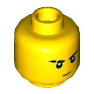 Minifig Head Jay, Stern Eyebrows, Scar on Right Eyebrow, White Pupils, Brown Chin Dimple Print