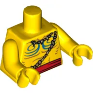 Torso Bare Chest with Muscles Outline, Blue Body Paint, Bone Necklace and Red Belt Print, Yellow Arms and Hands