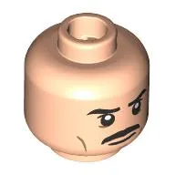 Minifig Head Charlie Swan, Black Eyebrows, Moustache, Cheek Lines, Neutral/Stern
