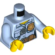 Torso Bright Light Blue Shirt, Police Badge, Radio, Dark Tan Belt, Pocket Print, Bright Light Blue Arms, Yellow Hands