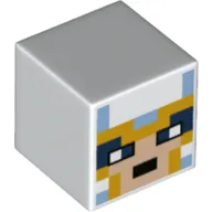 Minifig Head Special, Cube with Pixelated Yellow and Bright Light Blue Sqaures, Dark Blue Eyes Print