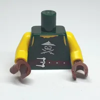 Torso Tunic, Belt, Ninja Skull, Crossed Swords Print, Yellow Arms, Reddish Brown Hands