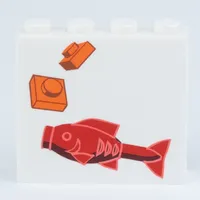 Brick 1 x 4 x 3 with Red Fish, Orange Plates print