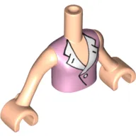 Minidoll Torso Girl with Bright Pink Blouse Top with Open Collar and Button Print, Light Nougat Arms with Hands