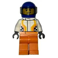 Racer, White and Orange Jumpsuit, Blue Helmet with Visor