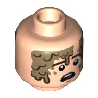 Minifig Head Han Solo, Dual Sided, Reddish Brown Eyebrows, Mud Stains, Determined / Scared Print [Hollow Stud]