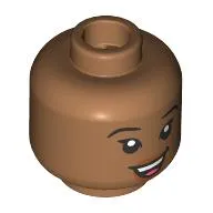 Minifig Head Nani, Black Eyebrows, Nougat Lips, Open Mouth Smile/Lopsided Grin