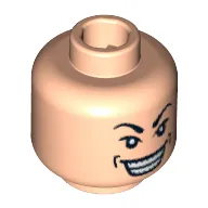 Minifig Head Shanghai Gangster, Arched Eyebrows, White Pupils, Wide Grin with Dimples Print