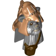Minifig Head Special, Ewok with Medium Nougat Skull Hat and Dark Brown Pouch Print (Teebo)