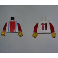 Torso Soccer Shirt Vertical Striped Red/Blue / '11' Back Print, Red Arms, Yellow Hands