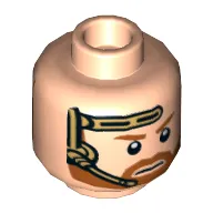 Minifig Head Obi-Wan Kenobi, Dual Sided, Beard with Brown Trim Beard and Headset, Closed Mouth / Bared Teeth Print [Hollow Stud]