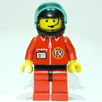 Pilot, Red Jumpsuit with TV Logo, Black Helmet with Visor, Headset