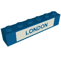 Brick 1 x 6 with Blue on White 'LONDON' print