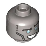 Minifig Head Zane, Metallic Blue Eyes, Silver Plates, Smile Print