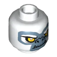 Minifig Head Grizzam, Dual Sided, Gorilla with Yellow Eyes, Fangs and Gray and White Face Happy / Angry Print [Hollow Stud]