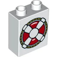Duplo Brick 1 x 2 x 2 with Bottom Tube and Life Preserver Print