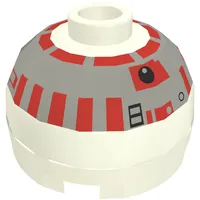 Brick Round 2 x 2 Dome Top, Blocked Open Stud, No Bottom Axle Holder with Silver and Red Astromech Droid Print (R5-D4)