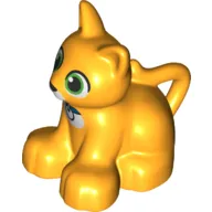 Duplo Animal Cat / Kitten Sitting, Green Eyes, White Stitch Lines and Whiskers, Collar Print