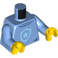 Torso, Bright Light Blue Police Badge print, Medium Blue Arms, Yellow Hands