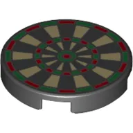 Tile Round 2 x 2 with Bottom Stud Holder with Dart Board Print