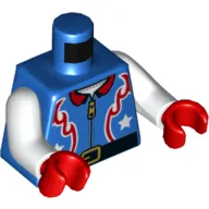 Torso Jacket with Red Flames, White Stars, Zipper and Black Belt Print (Stunt Pilot), White Arms, Red Hands