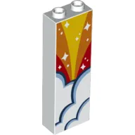 Brick 1 x 2 x 5 with Hollow Studs with Red and Orange Sky, Clouds, White Stars print