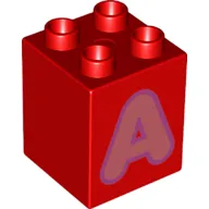 Duplo Brick 2 x 2 x 2 with Coral 'A' Print