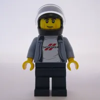 Race Driver, Sand Blue Torso, Dark Blue Legs, Black Helmet, Dodge