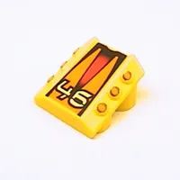 Slope 2 x 2 No Studs, with 3 Side Pistons Raised Edges and '46', Orange Pistons and Triangles Print